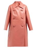 Matchesfashion.com Miu Miu - Double Breasted Leather Coat - Womens - Dark Pink