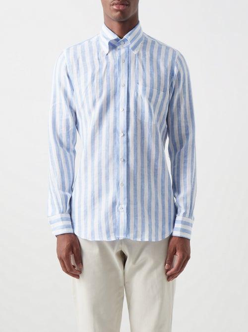 Thom Sweeney - Striped Slubbed Linen-poplin Shirt - Mens - Blue White