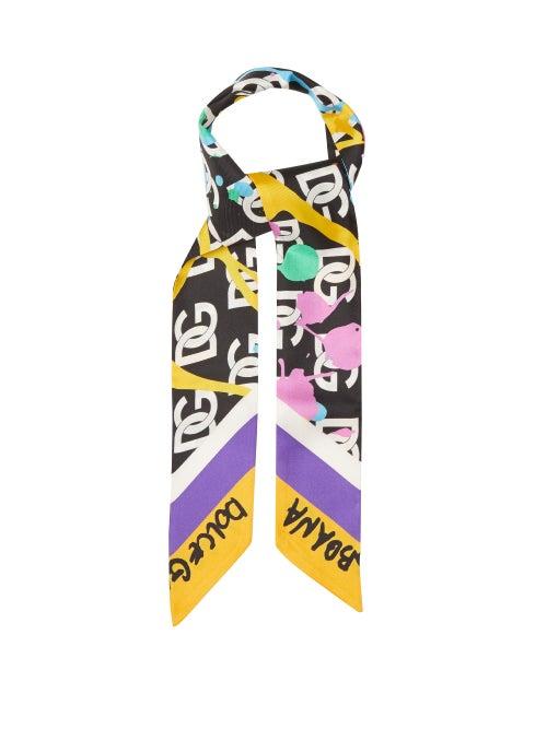 Dolce & Gabbana - Paint-splatter And Logo-print Silk-twill Scarf - Womens - Multi
