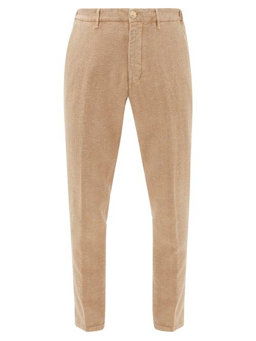 Matchesfashion.com Altea - Slim-leg Cotton-blend Hopsack Chino Trousers - Mens - Brown