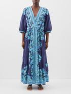 Juliet Dunn - V-neck Printed Cotton-voile Maxi Dress - Womens - Blue Multi