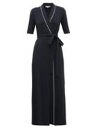 Matchesfashion.com Odyssee - Vauban Pipe Trim Maxi Wrap Dress - Womens - Navy