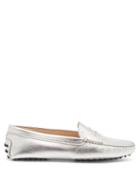 Tod's - Gommini Metallic Grained-leather Loafers - Womens - Silver