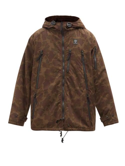 South2 West8 - Fleece-lined Camouflage-print Nylon Hooded Jacket - Mens - Brown Multi