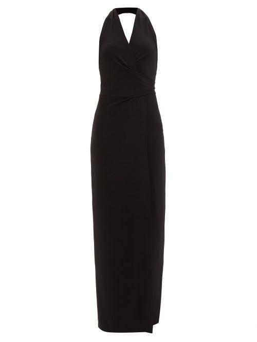 Norma Kamali - Halterneck Wrap Jersey Maxi Dress - Womens - Black