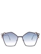 Matchesfashion.com Fendi - Cat Eye Embellished Sunglasses - Womens - Navy