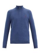 Matchesfashion.com Polo Ralph Lauren - Logo-embroidered Quarter-zip Cotton-mesh Sweater - Mens - Blue