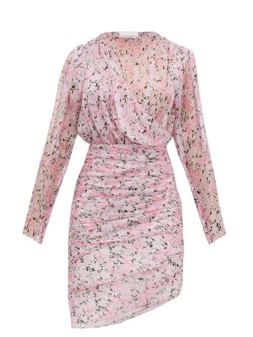 Matchesfashion.com Giambattista Valli - Draped Floral Print Silk Chiffon Dress - Womens - Pink Multi