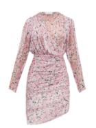 Matchesfashion.com Giambattista Valli - Draped Floral Print Silk Chiffon Dress - Womens - Pink Multi