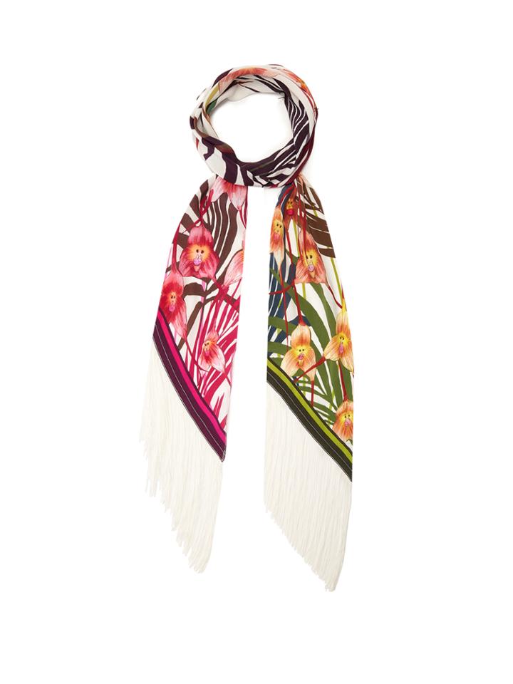 Rockins Monkey Orchid-print Classic Skinny Silk Scarf
