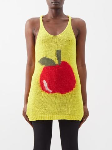 Jw Anderson - Apple-intarsia Cotton-blend Tank Top - Womens - Yellow Red