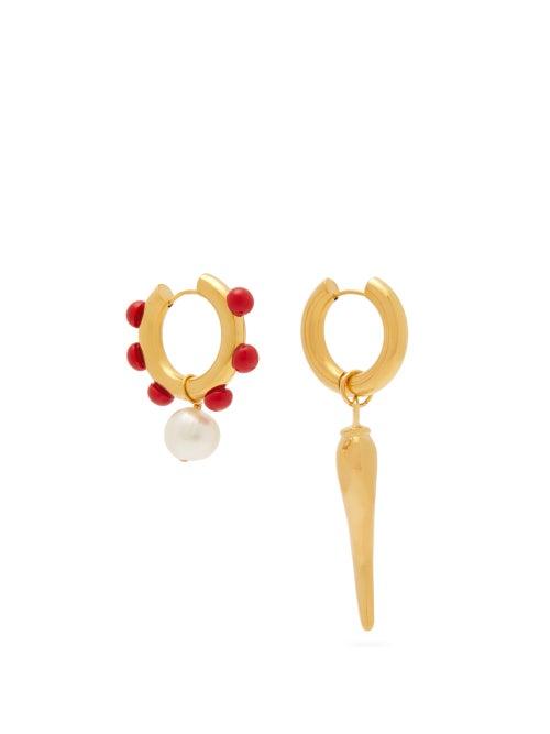 Matchesfashion.com Timeless Pearly - Chilli Pepper Pearl & Gold-plated Hoop Earrings - Womens - Gold