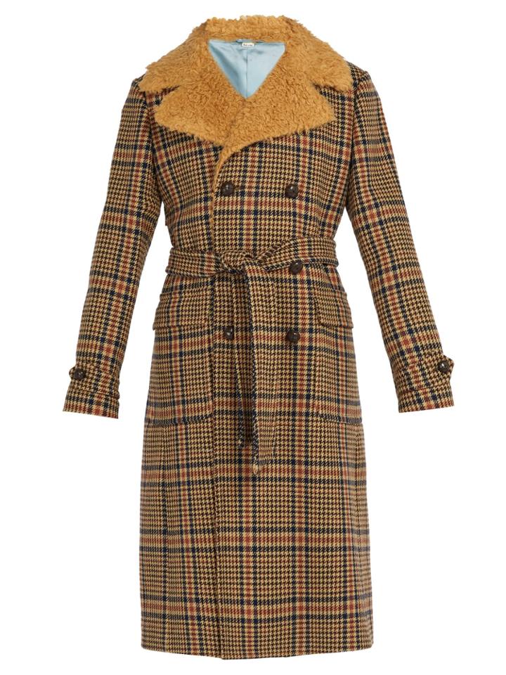 Gucci Checked Faux-shearling Collar Coat