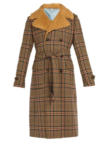Gucci Checked Faux-shearling Collar Coat