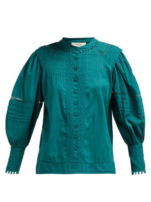 Matchesfashion.com Sea - Hemingway Pintuck Cotton Blouse - Womens - Dark Green