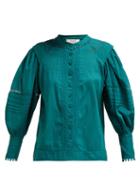 Matchesfashion.com Sea - Hemingway Pintuck Cotton Blouse - Womens - Dark Green