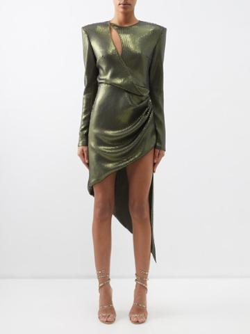 David Koma - Side-slit Asymmetric Sequinned Dress - Womens - Dark Green