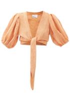 Matchesfashion.com Lisa Marie Fernandez - Pouf Puff-sleeved Cropped Linen-blend Blouse - Womens - Orange