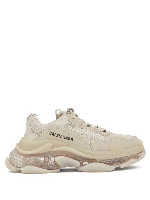 Matchesfashion.com Balenciaga - Triple S Leather And Mesh Trainers - Womens - Light Beige