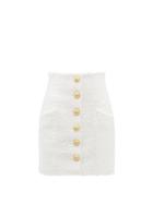 Ladies Rtw Balmain - High-rise Buttoned Tweed Skirt - Womens - White