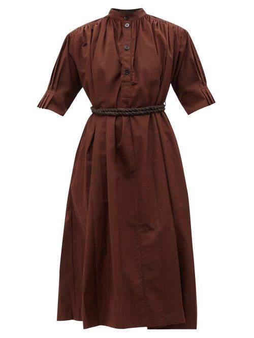 Jil Sander - Gathered Belted Cotton-poplin Shirt Dress - Womens - Dark Brown
