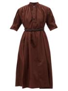 Jil Sander - Gathered Belted Cotton-poplin Shirt Dress - Womens - Dark Brown