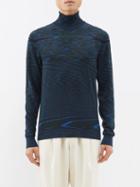 Missoni - Distorted-stripe Roll-neck Wool Sweater - Mens - Blue