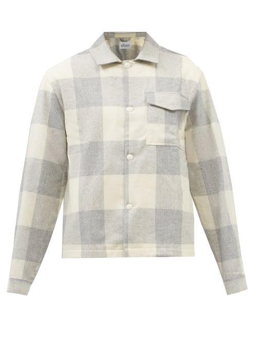 Albam - Kennedy Checked Wool-blend Flannel Shirt - Mens - Grey Cream