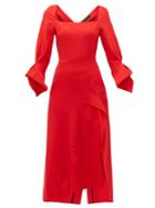 Matchesfashion.com Roland Mouret - Trinity Laser Cut Panelled Wool Midi Dress - Womens - Red