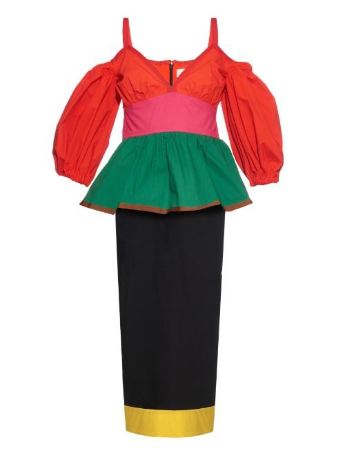 Isa Arfen Colour-block Off-the-shoulder Dress