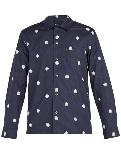 Matchesfashion.com A.p.c. - Sun Circle Print Cotton Shirt - Mens - Navy
