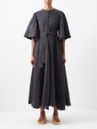 Fil De Vie - Ischia Ramie-cambric Midi Dress - Womens - Black