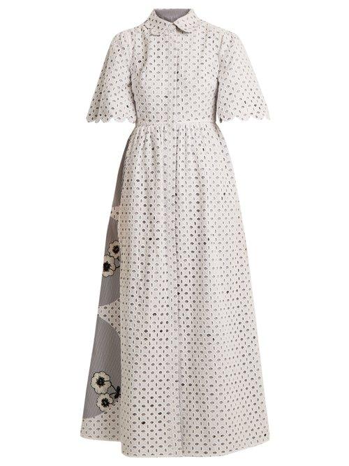 Matchesfashion.com Huishan Zhang - Cordon Reversible Broderie Anglaise Dress - Womens - Blue White