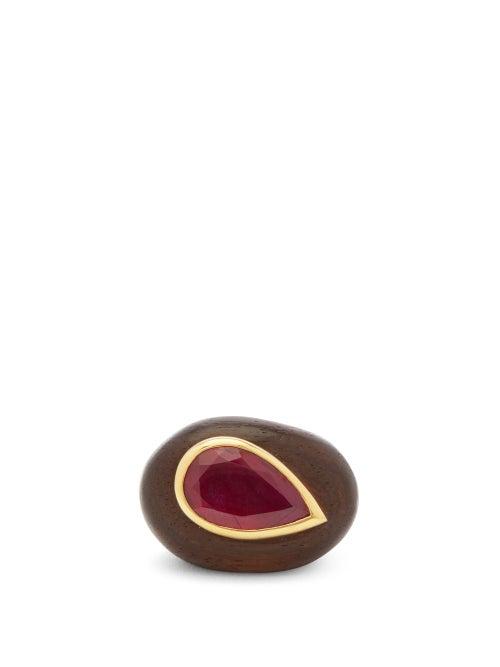 Matchesfashion.com Rosa De La Cruz - Ruby, 18kt Gold & Ebony Ring - Womens - Black Pink