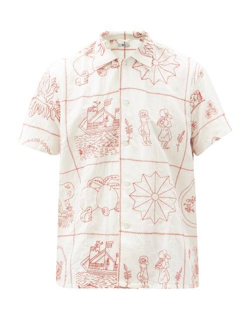 Matchesfashion.com Bode - Edwardian Redwork Embroidered Linen-blend Shirt - Mens - White