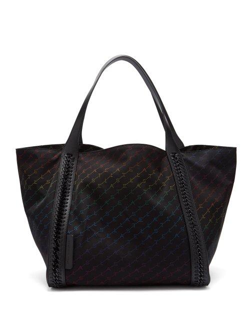 Matchesfashion.com Stella Mccartney - Falabella Rainbow Logo Print Nylon Tote - Womens - Black Multi