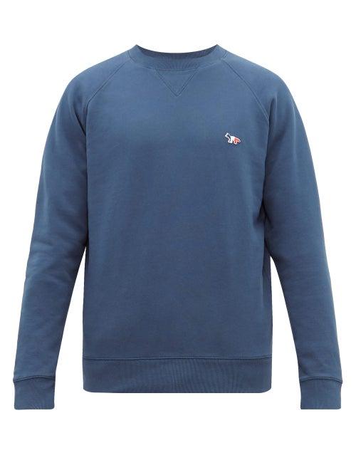Matchesfashion.com Maison Kitsun - Tricolor Fox Appliqu Cotton Sweatshirt - Mens - Mid Blue