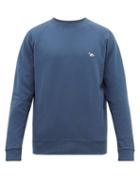 Matchesfashion.com Maison Kitsun - Tricolor Fox Appliqu Cotton Sweatshirt - Mens - Mid Blue