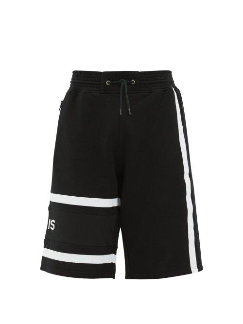 Matchesfashion.com Givenchy - Logo Embroidered Striped Cotton Shorts - Mens - Black White