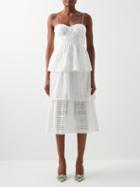 Self-portrait - Tiered Broderie-anglaise Cotton Midi Dress - Womens - White