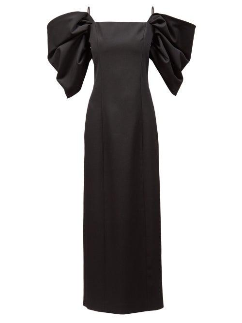 Matchesfashion.com Carolina Herrera - Off-the-shoulder Tailored Wool Sheath Dress - Womens - Black