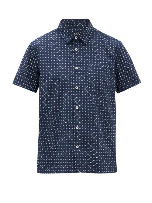 Matchesfashion.com A.p.c. - Cippi Geometric-print Cotton-blend Shirt - Mens - Blue Multi