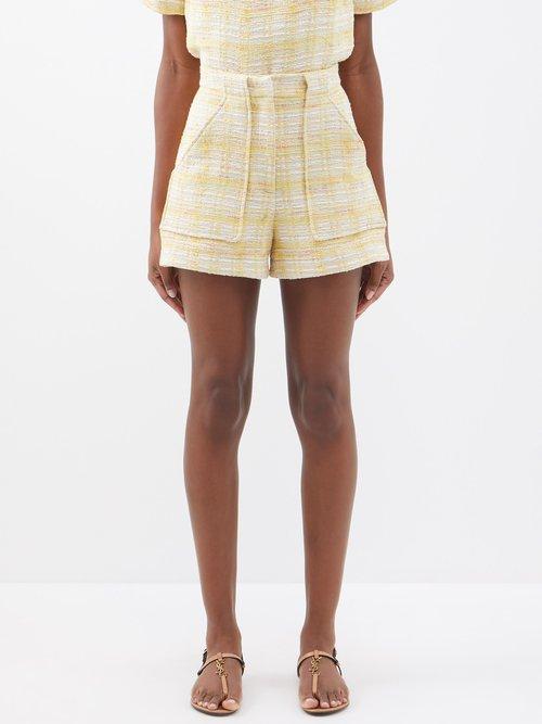 Lisa Marie Fernandez - The Tennis Cotton-lend Tweed Shorts - Womens - Yellow Multi