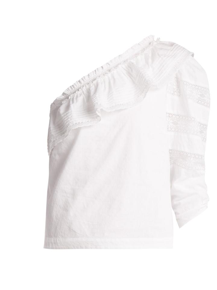 Sea Asymmetric Ruffle-trimmed Cotton Blouse