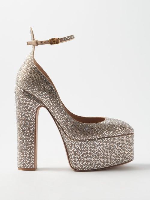 Valentino Garavani - Tan-go 155 Crystal-embellished Platform Pumps - Womens - Silver Multi