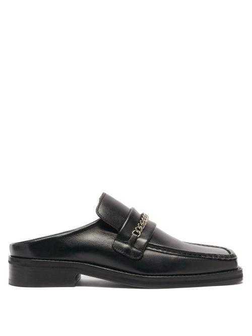 Matchesfashion.com Martine Rose - Curb-chain Square-toe Leather Backless Loafer - Womens - Black