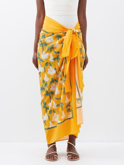 Agua By Agua Bendita - Lavanda Floral-print Cotton-blend Sarong - Womens - Orange Print