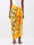 Agua By Agua Bendita - Lavanda Floral-print Cotton-blend Sarong - Womens - Orange Print