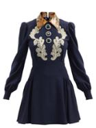 Alessandra Rich - Macram Lace-appliqu Wool-blend Mini Dress - Womens - Blue Navy