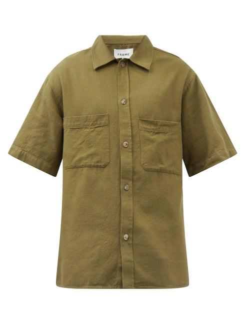 Frame - Patch-pocket Cotton-poplin Shirt - Mens - Green